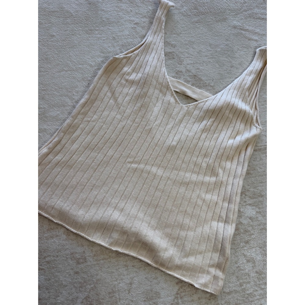 Intimately Free People Cream Ribbed Knit Open Back V-Neck Tank Top Medium